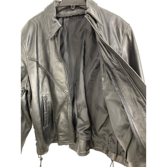 Harley-Davidson Black Leather Moto Jacket Wing Logo Mens Size L RJ10110 - Picture 6 of 10